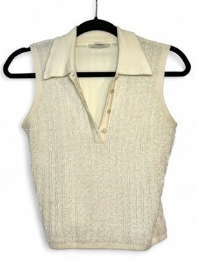 Vintage Butter Yellow Beaded Wool Sleeveless Sweater Shirt Size XS 90s Y2K